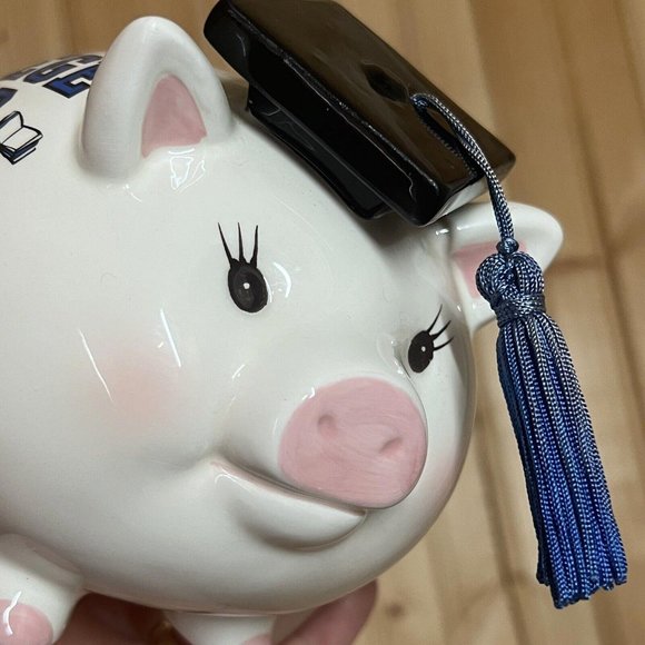 Mud Pie Piggy Bank College Fund Grad Hand Crafted Duke Blue Devils Rare 5.5” - Picture 8 of 9